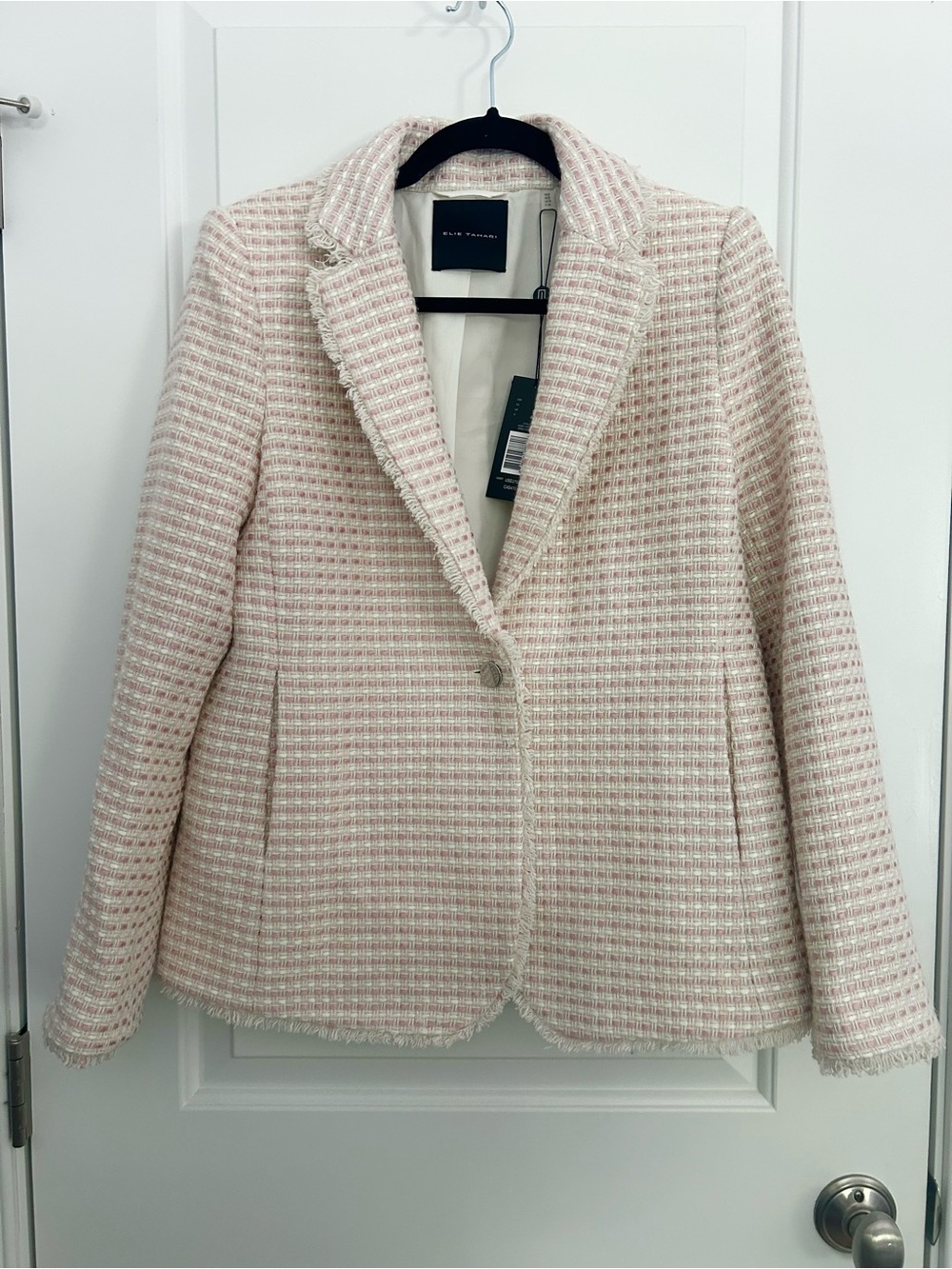 Elie Tahari Wool Blend Tweed One Button Nora Blazer in Light Pink - Picture 7 of 12